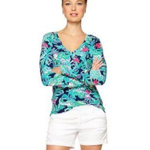Lilly Pulitzer Jodie Trunk Show Vneck Tropical Floral Top Shirt - XS